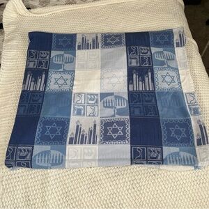 Sam Hedaya Blue White TableCloth 99% Cotton Hanukkah Menorah Rectangle 60”x104”